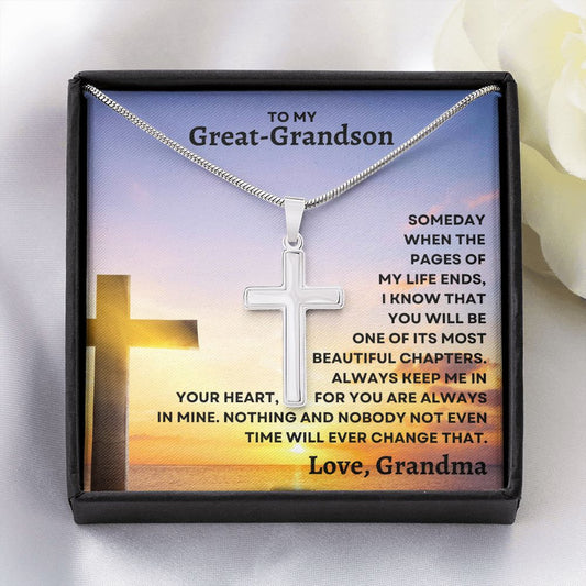 Gift For Great-Grandson | Stainless Steel Cross Necklace From Grandma