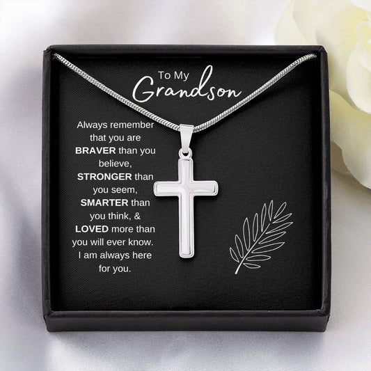 Gift For Grandson | Stainless Steel Cross Necklace - Braver