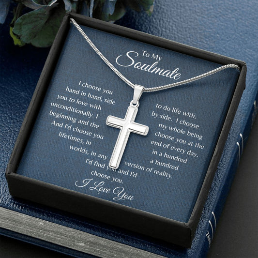 Gift For Soulmate | Cross Necklace - Heart Blue