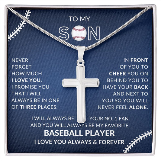 Stainless Steel Cross Necklace - Baseball Player