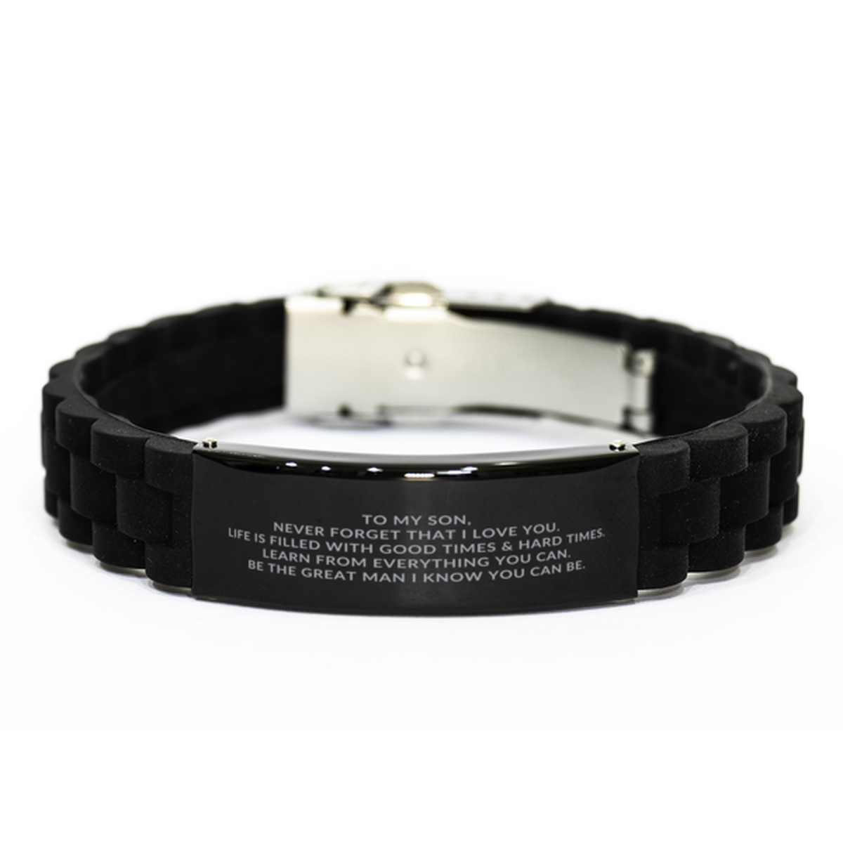 Black Glidelock Clasp Stainless Steel Engraved Bracelet Gift For Son
