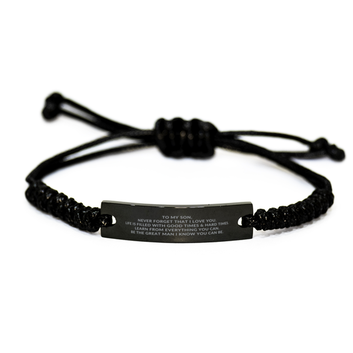 Gift For Son | Black Leather Braided Rope Engraved Bracelet - Great Man