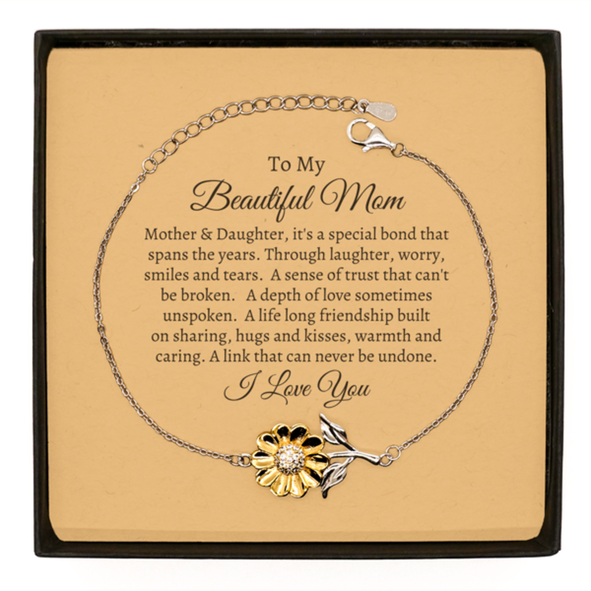 Gift For Mom | Special Bond Sterling Silver Sunflower Bracelet From Daughter
