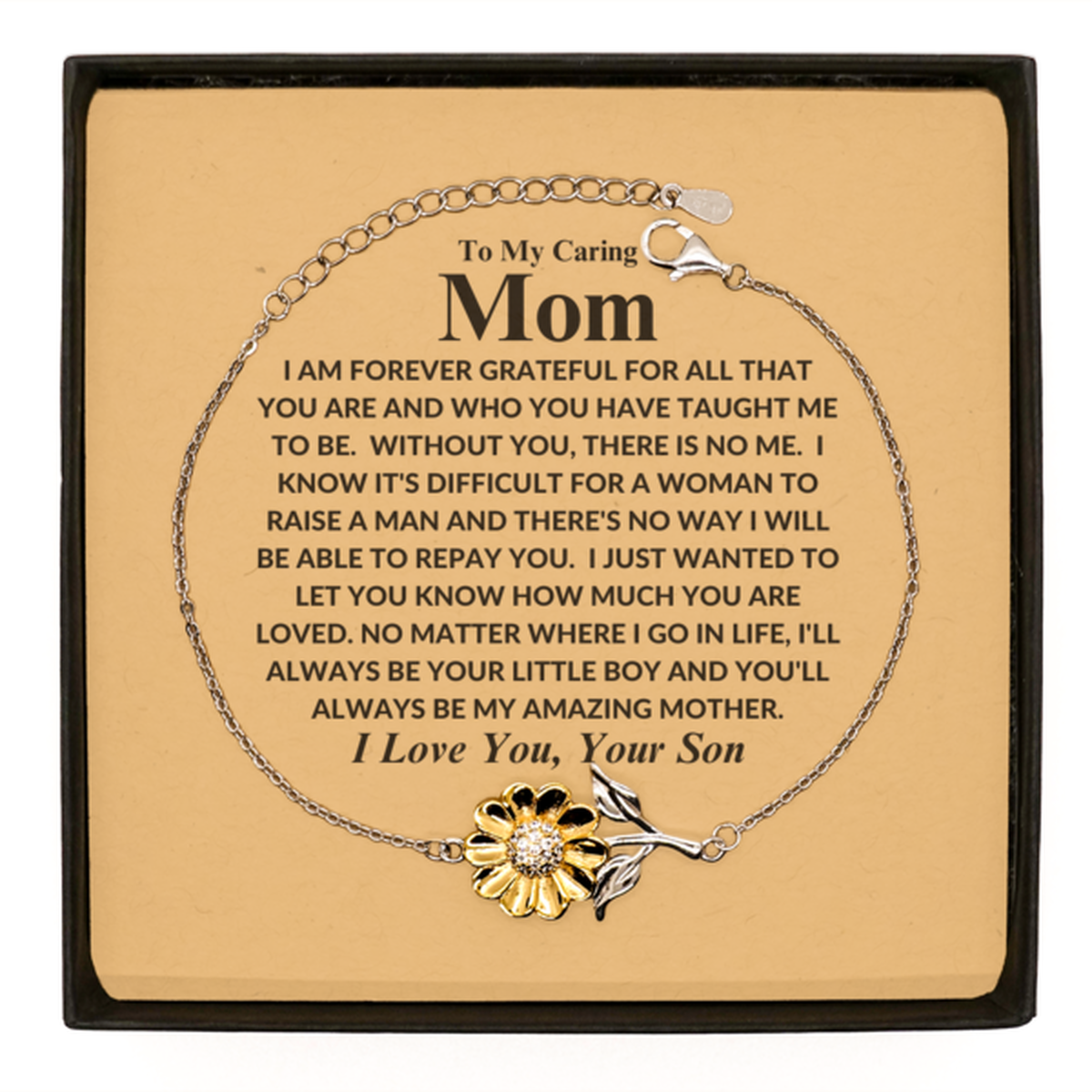 Gift For Mom | Grateful Sterling Silver Sunflower Bracelet From Son