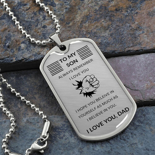 Gift For Son | Believe Dog Tag Necklace - Fist From Dad
