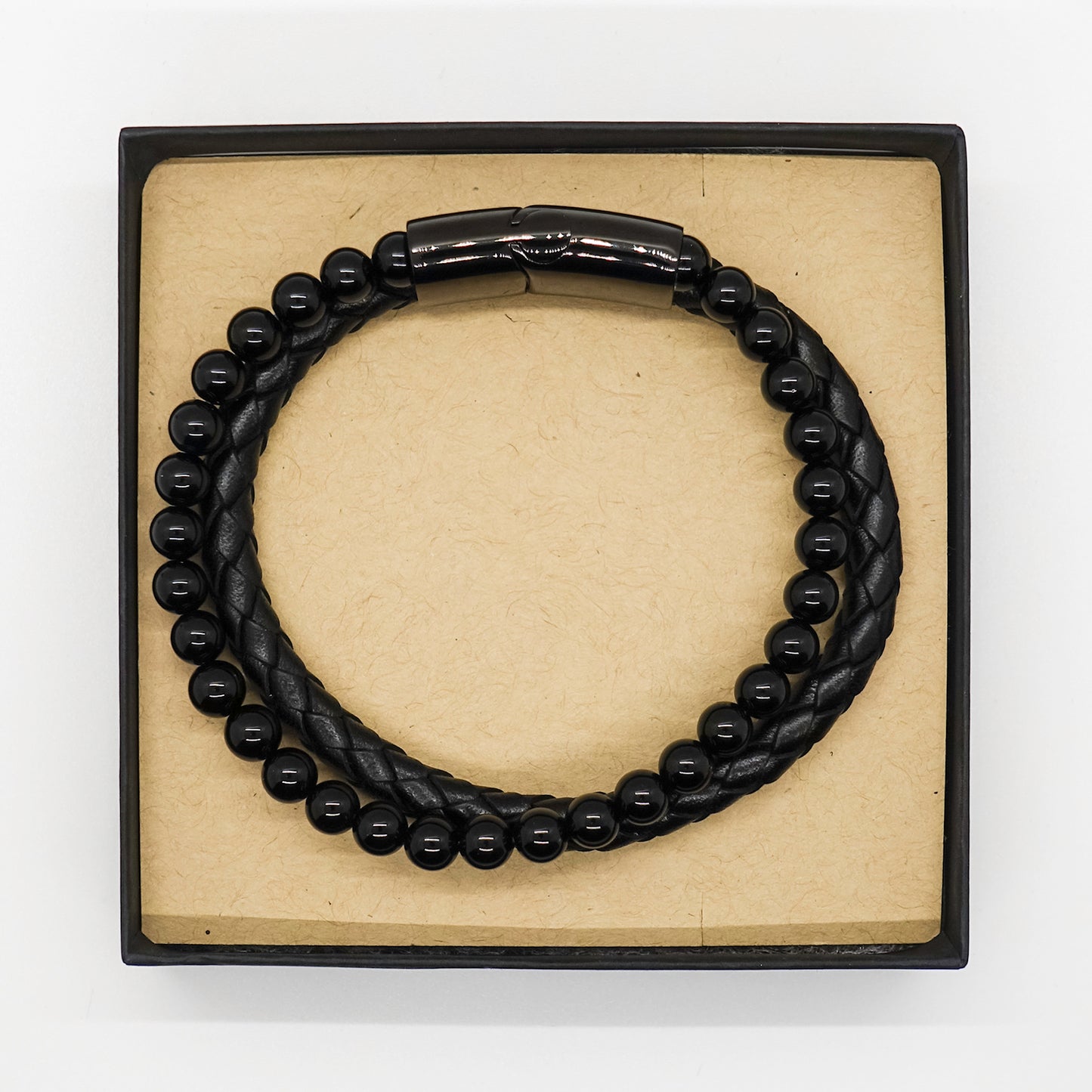 Stone Bracelet with Genuine Leather Braided Bracelet | To Husband