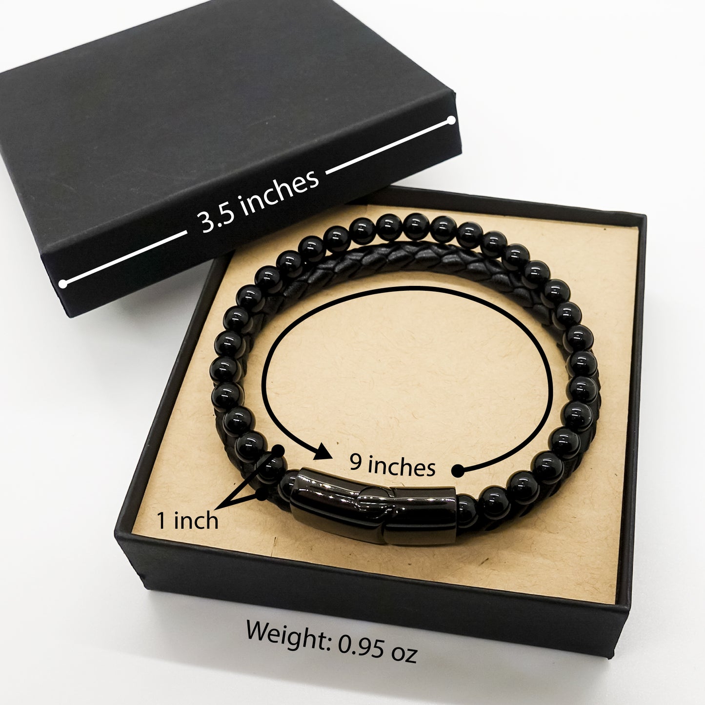 Stone Bracelet with Genuine Leather Braided Bracelet | To Husband | From Wife