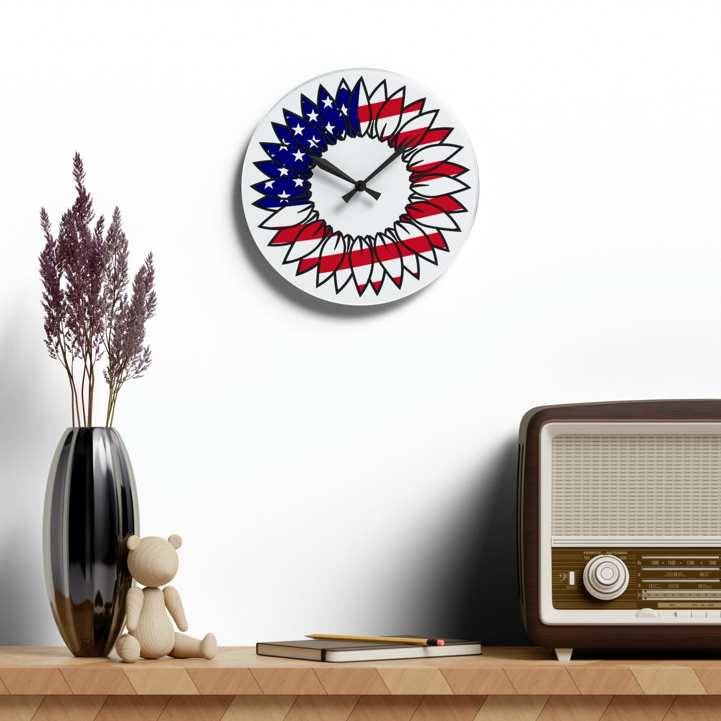 American Flag Sunflower Acrylic Wall Clock