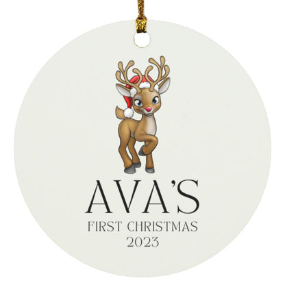 Raindeer Personalized First Christmas Circle Ornament