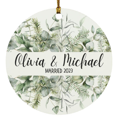 Personalized Marriage Year Ornament - Green Leaves