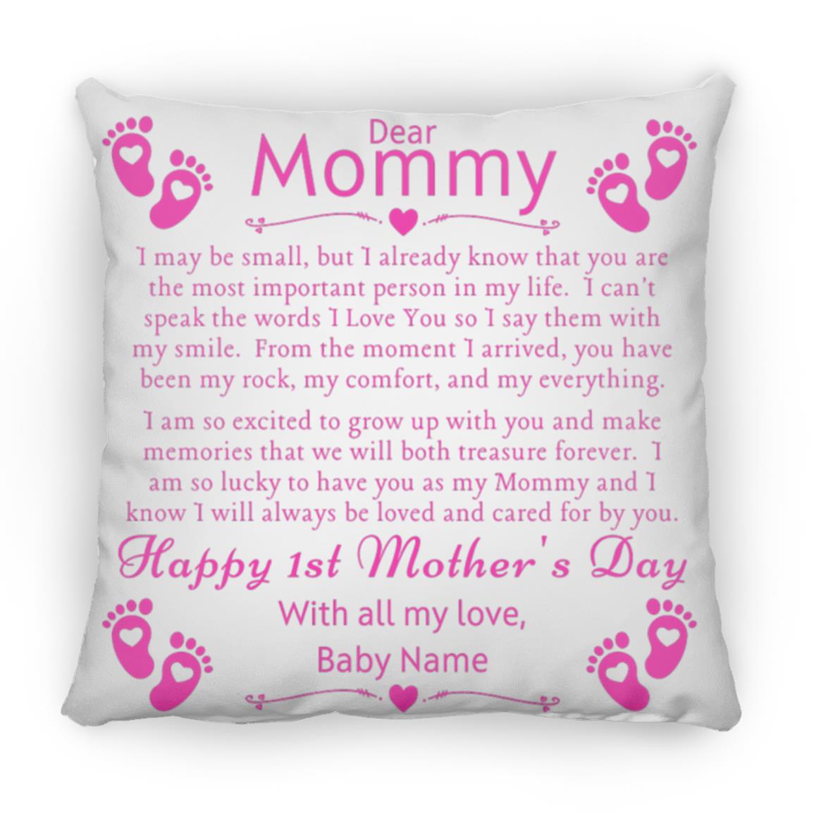 Dear  Mommy Personalized Baby Name Large Square Pillow 18x18 - Fuchsia