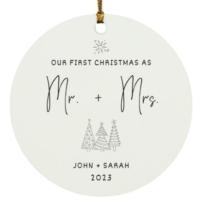 Our First Christmas As Mr. Mrs. Personalized Circle Ornament