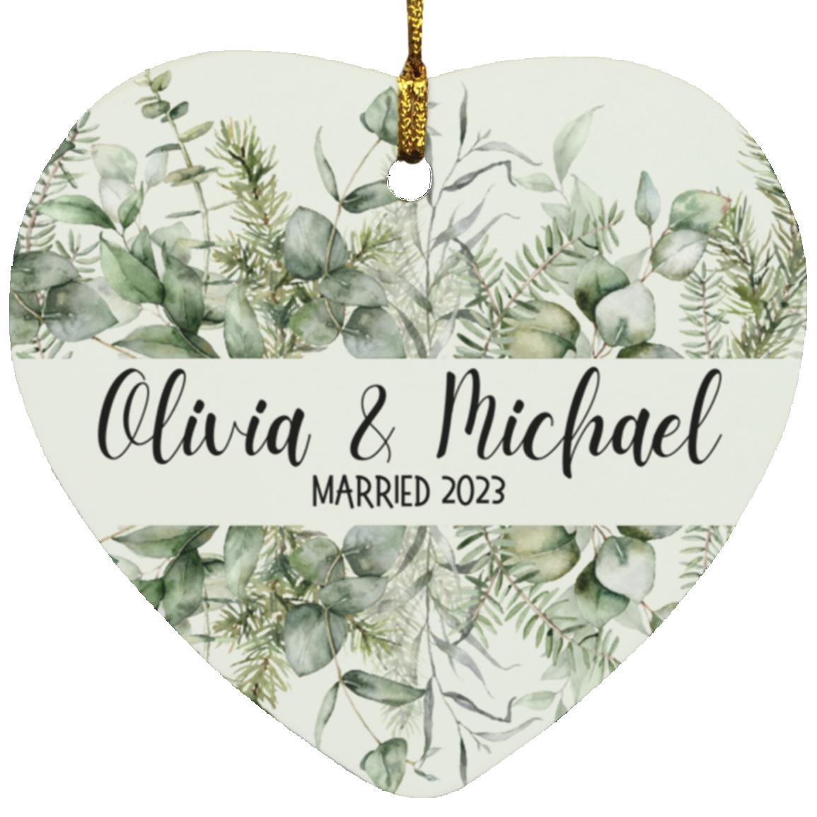 Personalized Marriage Year Ornament - Green Leaves