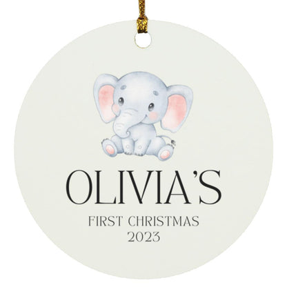 Elephant First Christmas Personalized Circle Ornament