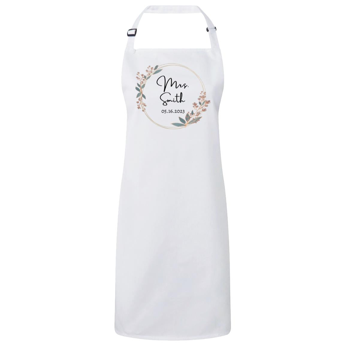 Gift For Bride | Mrs. Floral Wreath Personalized Apron