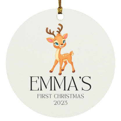 Baby Deer Personalized First Christmas Circle Ornament