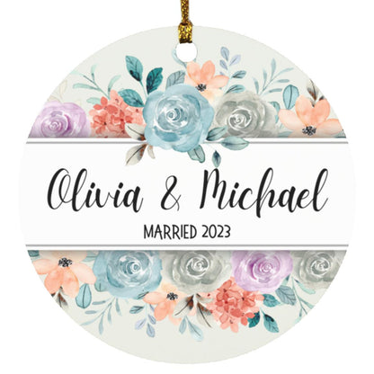 Personalized Marriage Year Ornament - Colorful Roses