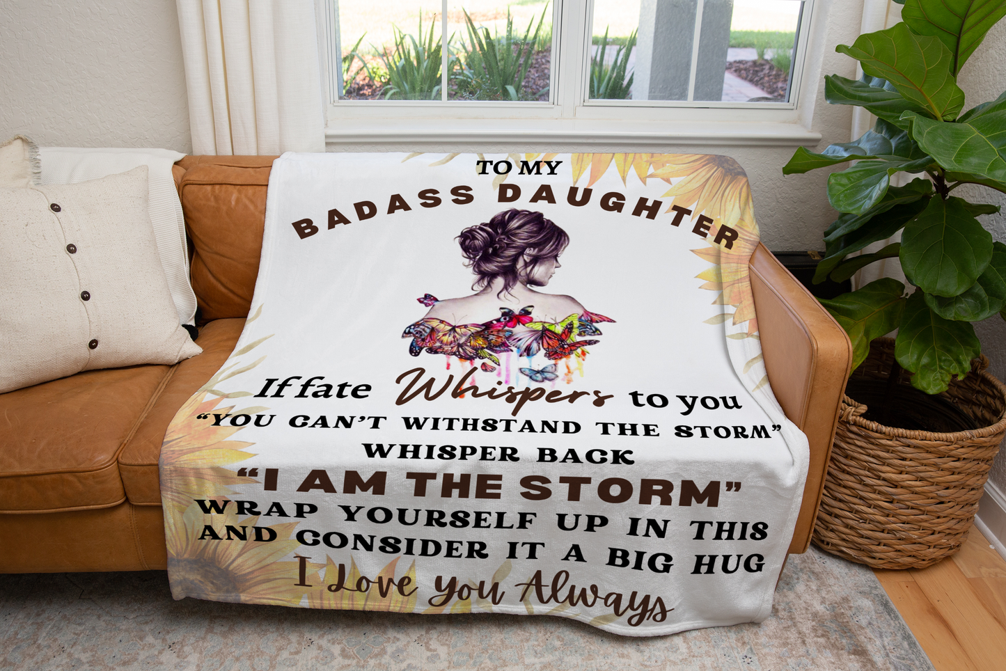 To My Badass Daughter | I Am The Storm Sunflower Throw Blanket 50x60