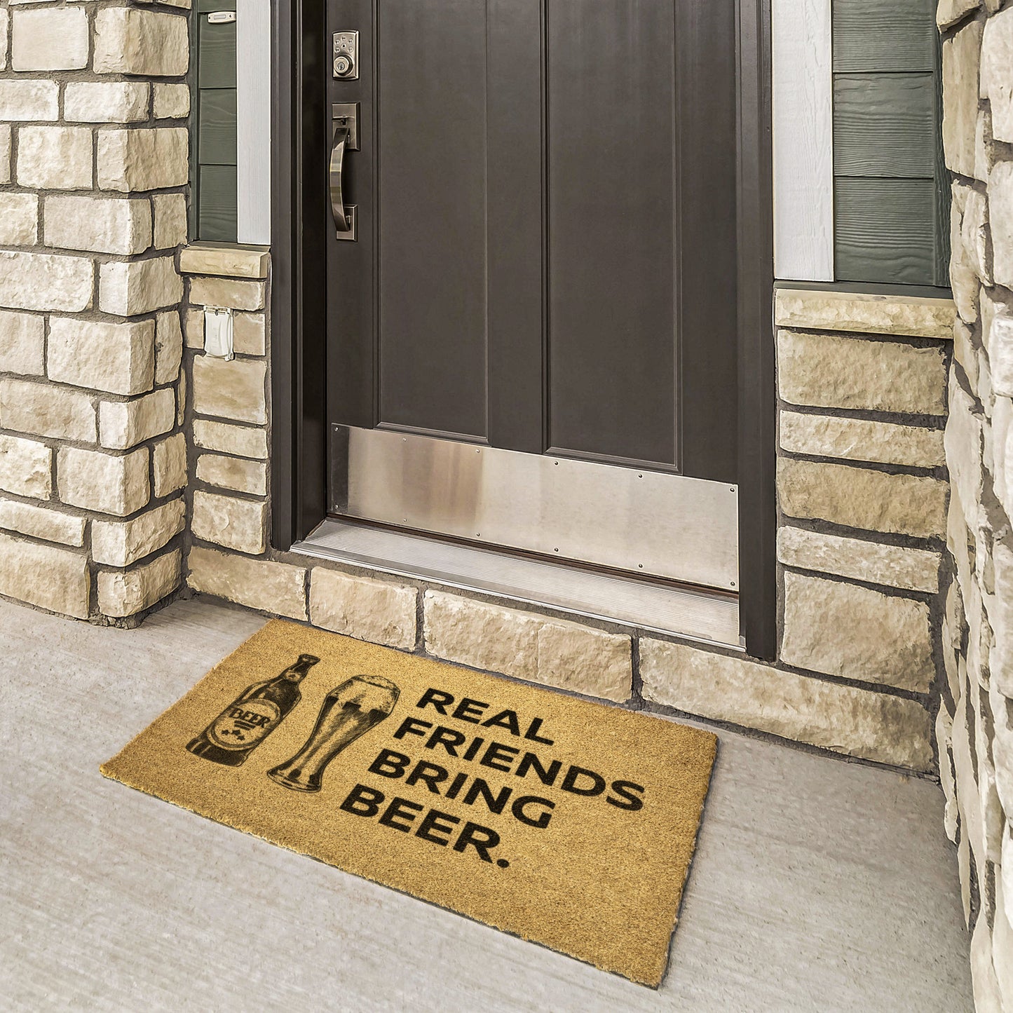 Real Friends Bring Beer Outdoor Golden Coir DoorMat