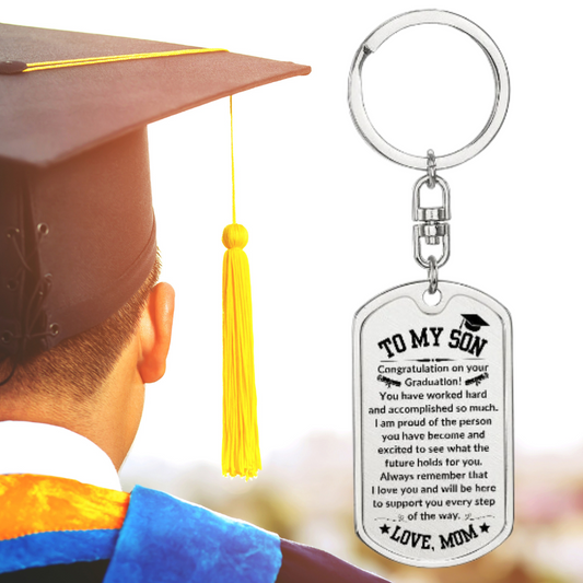 Gift For Son | Graduation Dog Tag Keychain From Mom