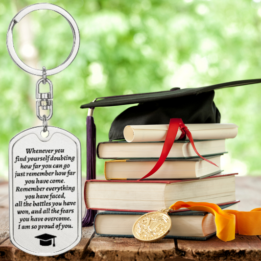 Gift For Graduate | Graduation Dog Tag Keychain - So Proud