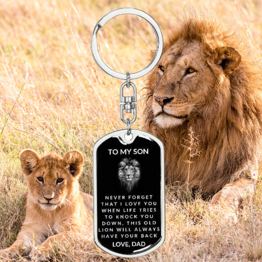 Gift For Son | Old Lion Dog Tag Dog Tag Keychain From Dad