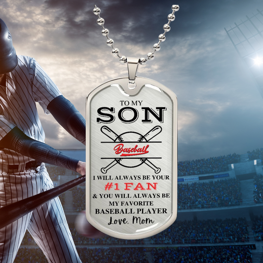 Gift For Son | #1 Fan Baseball Dog Tag Necklace From Mom