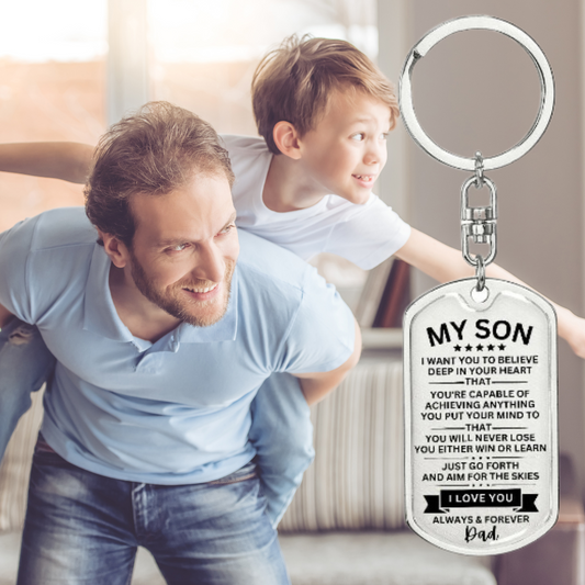 Gift For Son | Win Or Learn Dog Tag Keychain From Dad