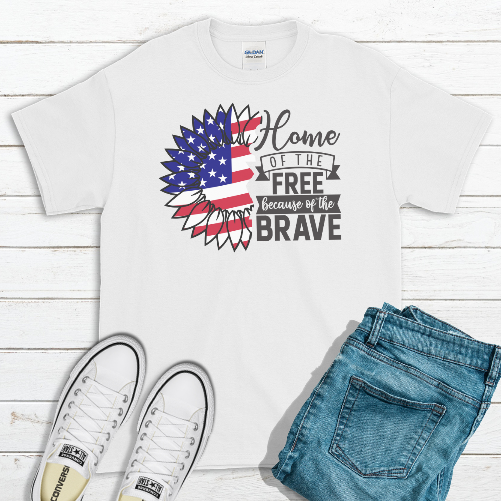 "Home of the Free Because of the Brave" American Flag Sunflower T-Shirt