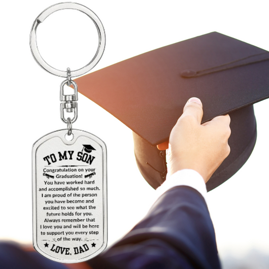 Gift For Son | Graduation Dog Tag Keychain From Dad