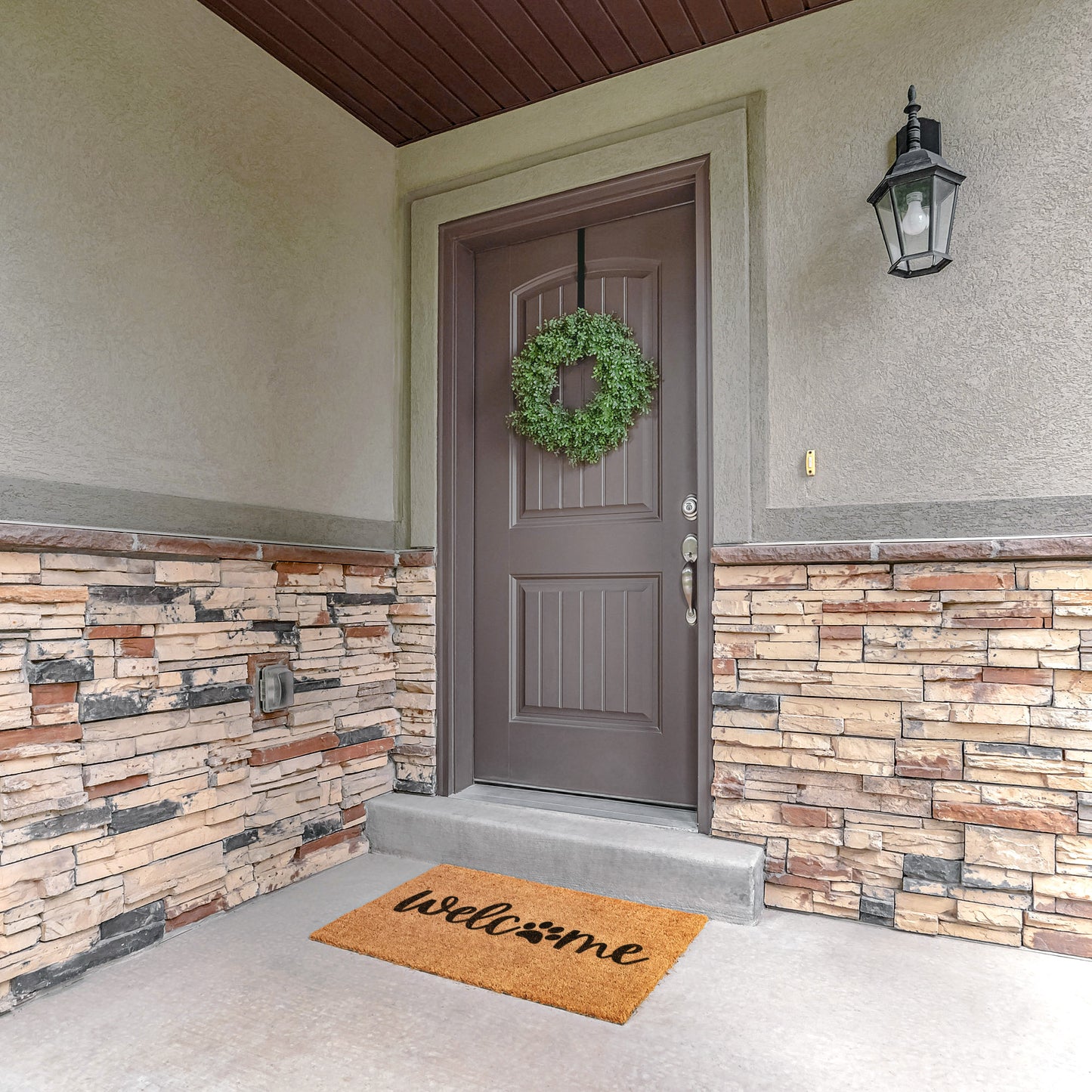 Welcome Animal Paw Outdoor Golden Coir Doormat