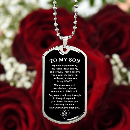 To Son | Yesterday, Today & Forever Graphic Dog Tag Necklace | From Mom