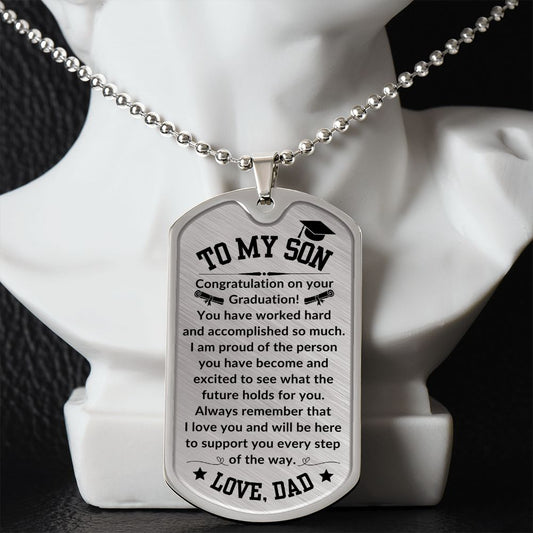 Gift For Son | Graduation Dog Tag Necklace From Dad