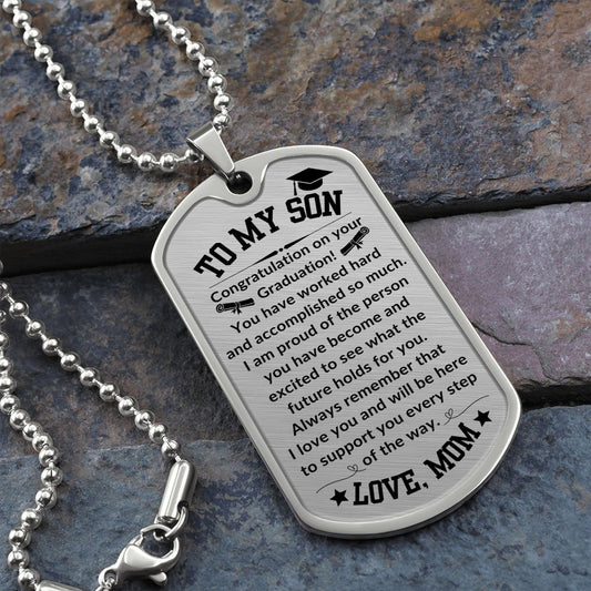 Gift For Son | Graduation Dog Tag Necklace From Mom