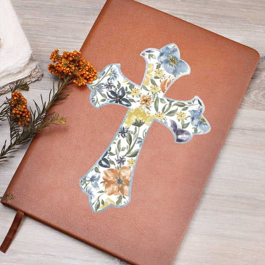 Gift For Her | Blue Floral Cross Vegan Leather Writing Journal