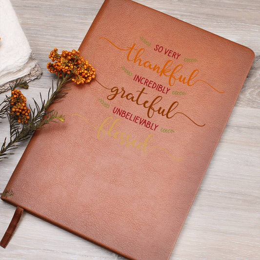 Gift For Her | Thankful Grateful Blessed Vegan Leather Journal