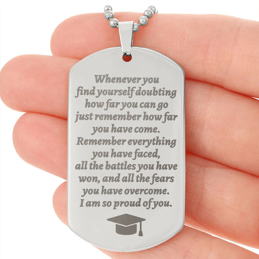 Gift For Graduate | Graduation Engraved Dog Tag Necklace - So Proud