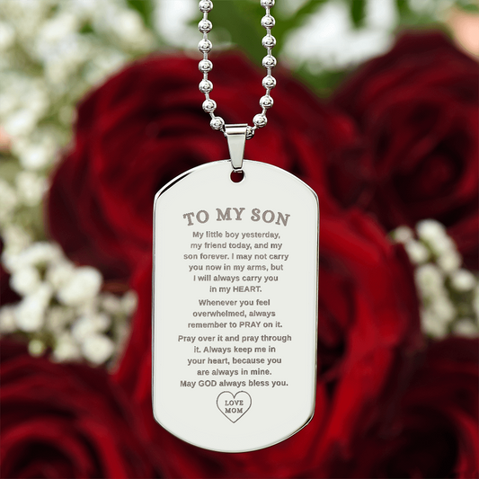 To Son | Yesterday, Today & Forever Engraved Dog Tag Necklace | From Mom