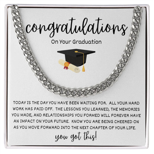 Gift For Graduate | Graduation Cuban Link Chain Necklace - Congratulations