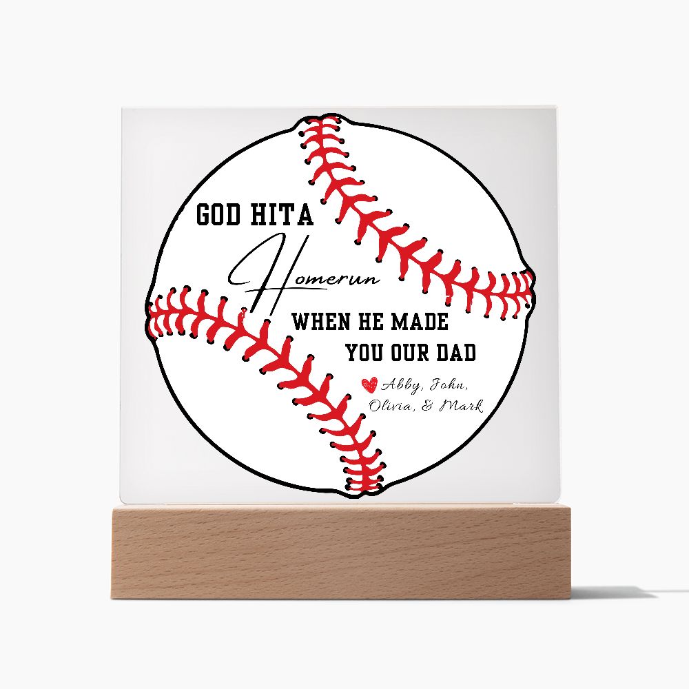 Gift For Dad | Personalized Homerun Square Acrylic Plaque From Kids