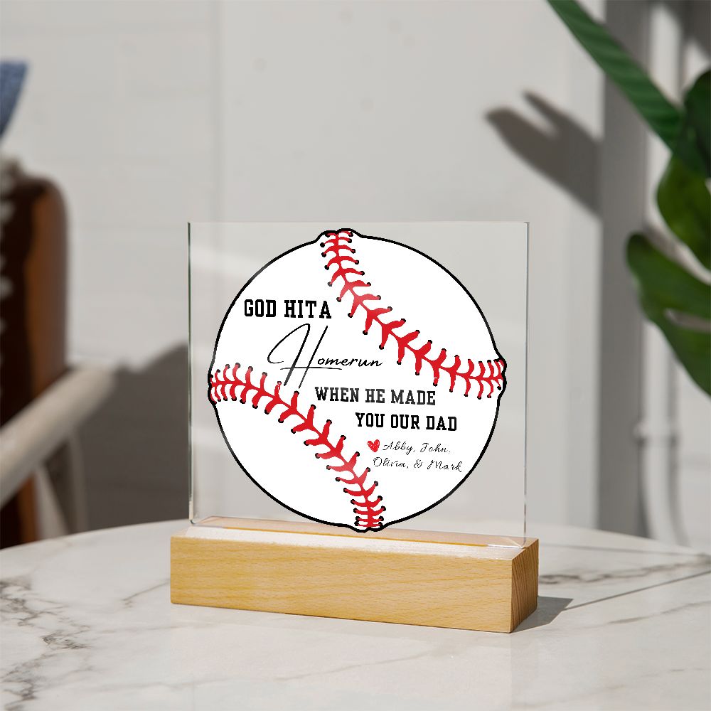 Gift For Dad | Personalized Homerun Square Acrylic Plaque From Kids