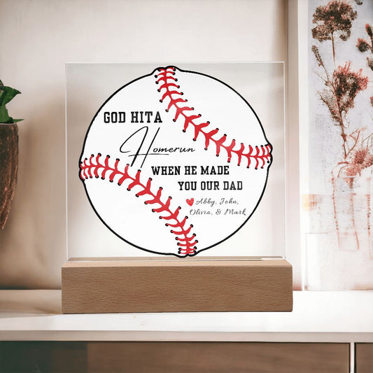 Gift For Dad | Personalized Homerun Square Acrylic Plaque From Kids