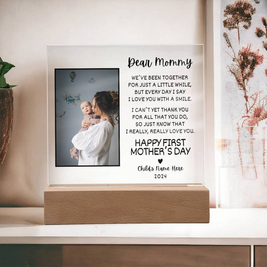Gift For New Mom | New Mom Personalized Photo and Name Square LED Acrylic Plaque