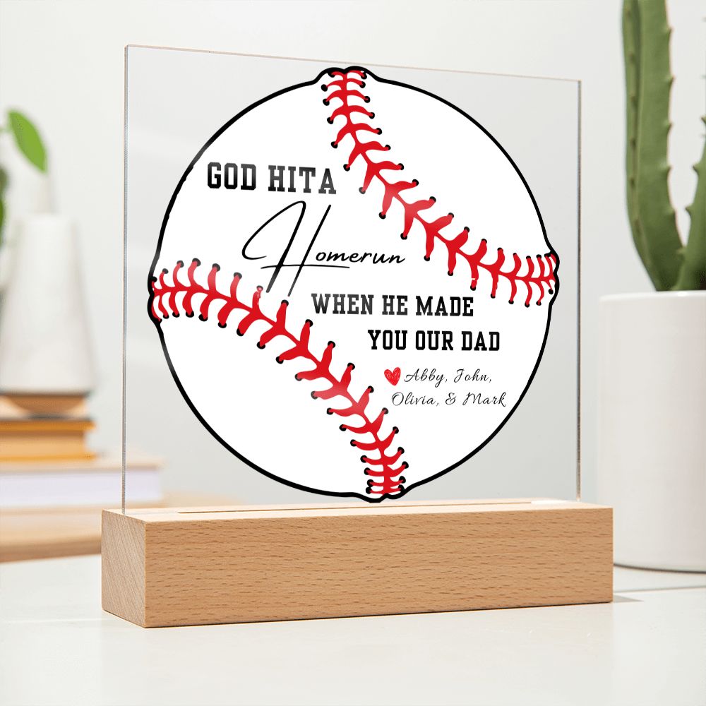 Gift For Dad | Personalized Homerun Square Acrylic Plaque From Kids