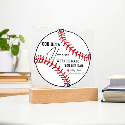 Gift For Dad | Personalized Homerun Square Acrylic Plaque From Kids