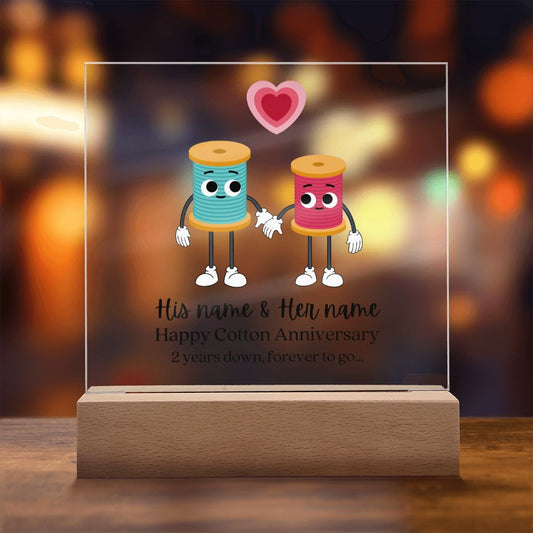 Gift For Soulmate | Happy Cotton Anniversary Square Acrylic Plaque - 2 Year Anniversary