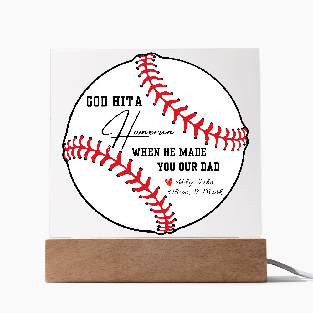 Gift For Dad | Personalized Homerun Square Acrylic Plaque From Kids