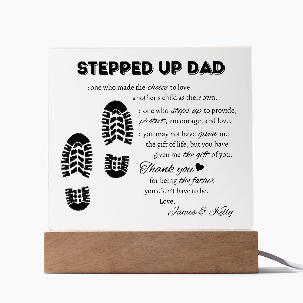 Gift For Bonus Dad | Personalized Stepped Up Dad Square Acrylic Plaque