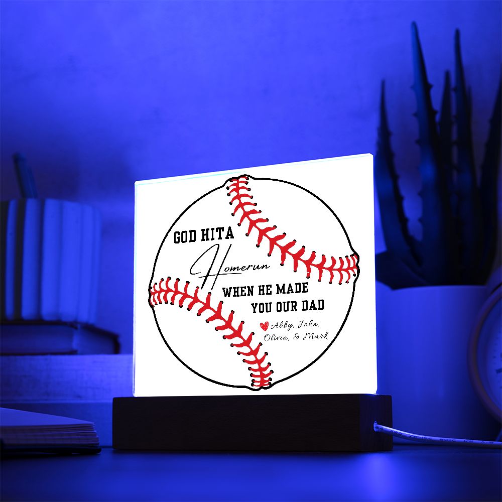 Gift For Dad | Personalized Homerun Square Acrylic Plaque From Kids