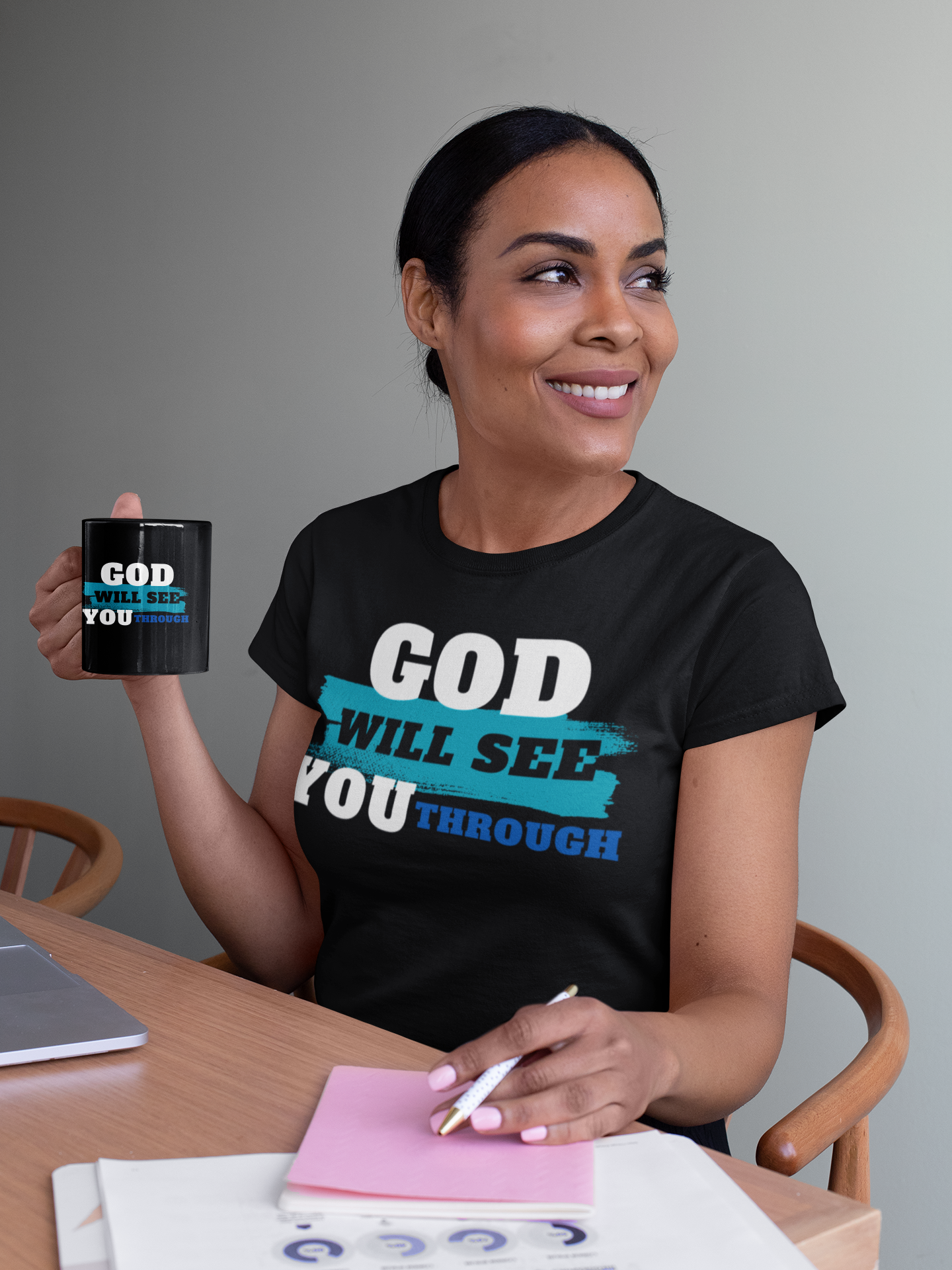 God Will See You Through Mugs - Blue